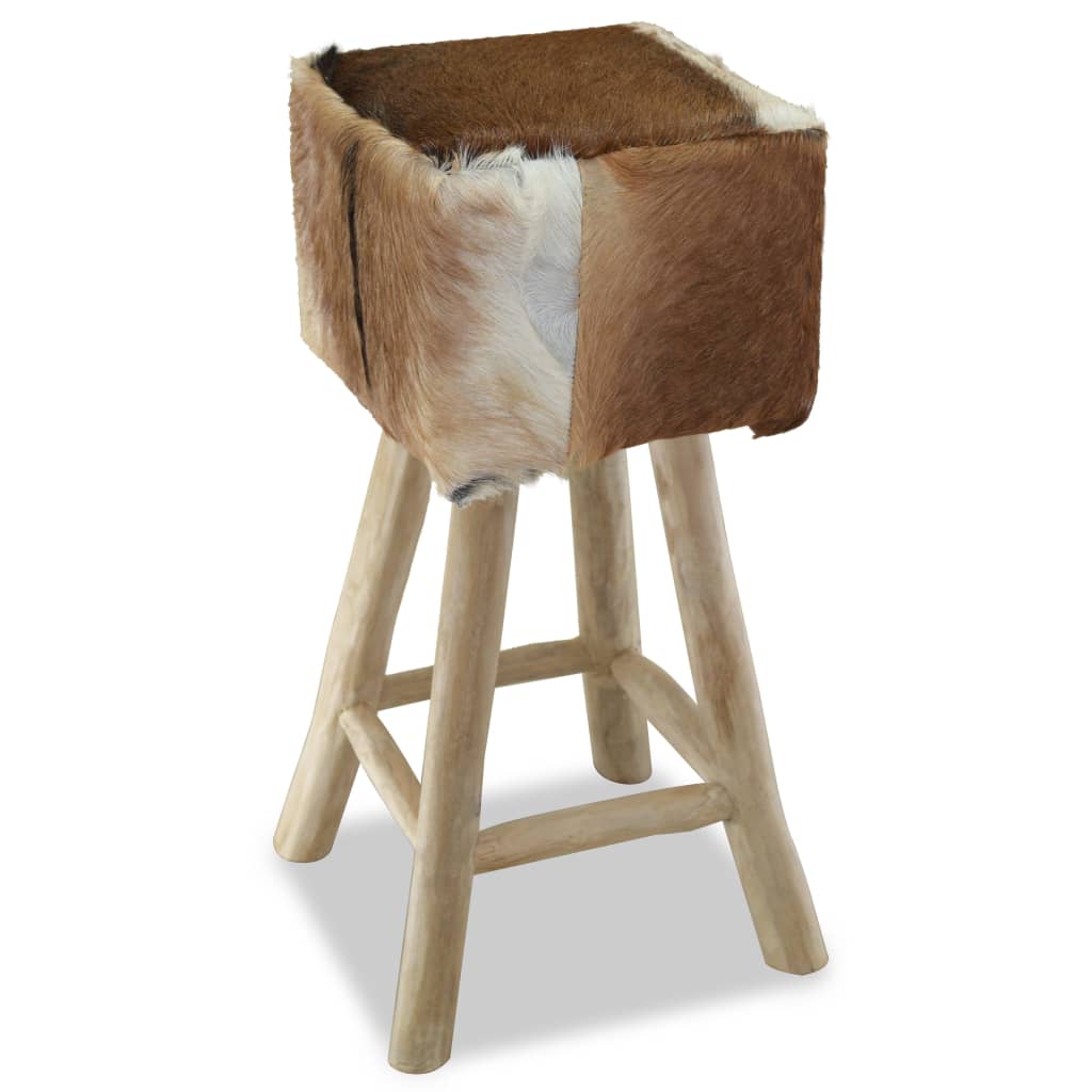Bar Stool Natural Wood And Multicolor Leather