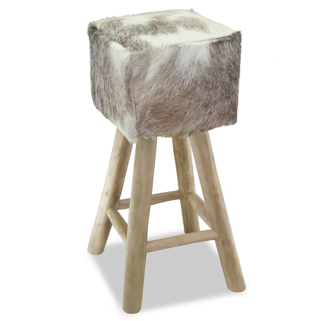 Bar Stool Natural Wood And Multicolor Leather
