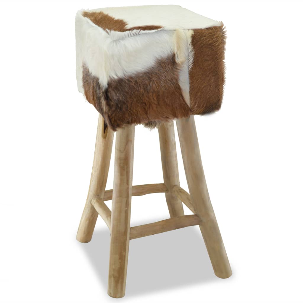 Bar Stool Natural Wood And Multicolor Leather
