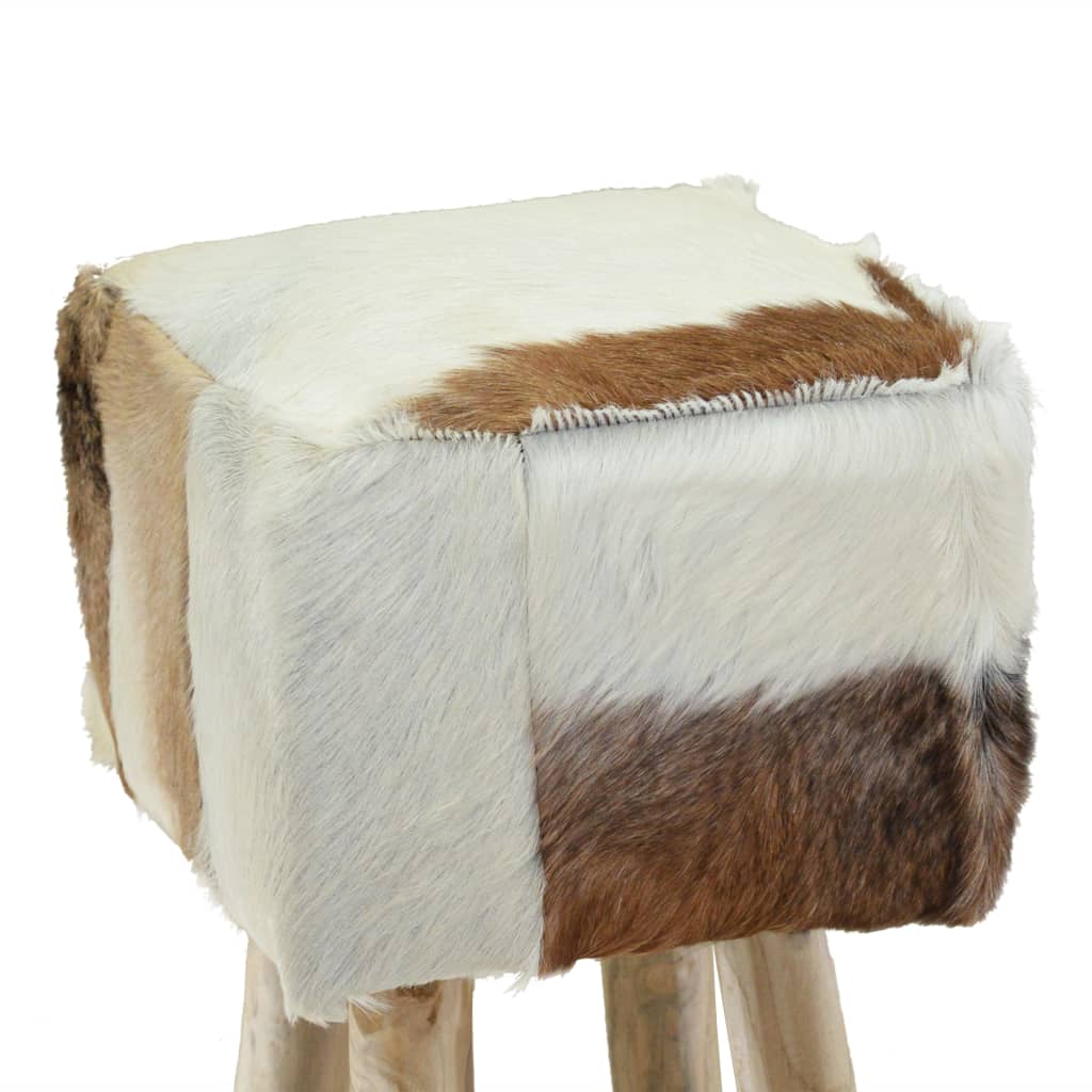 Bar Stool Natural Wood And Multicolor Leather