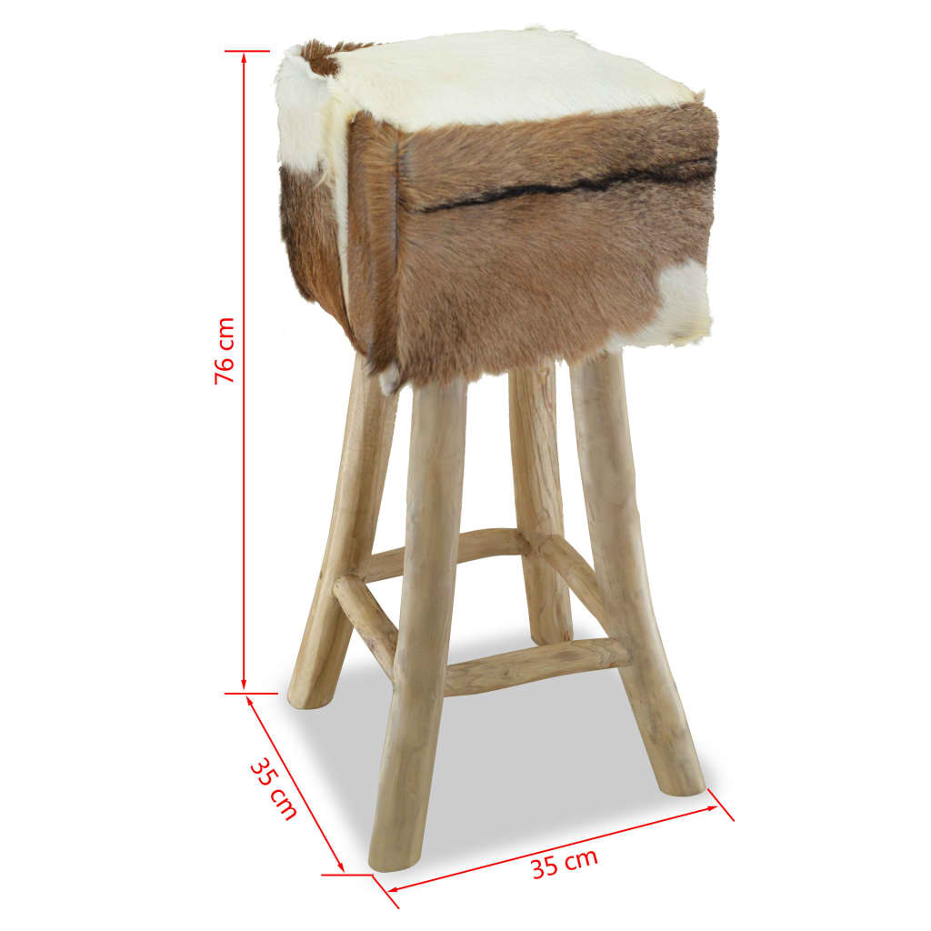 Bar Stool Natural Wood And Multicolor Leather