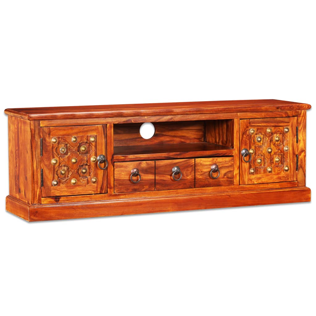 Tv Stand Natural Sheesham Solid Sheesham Wood, Copper