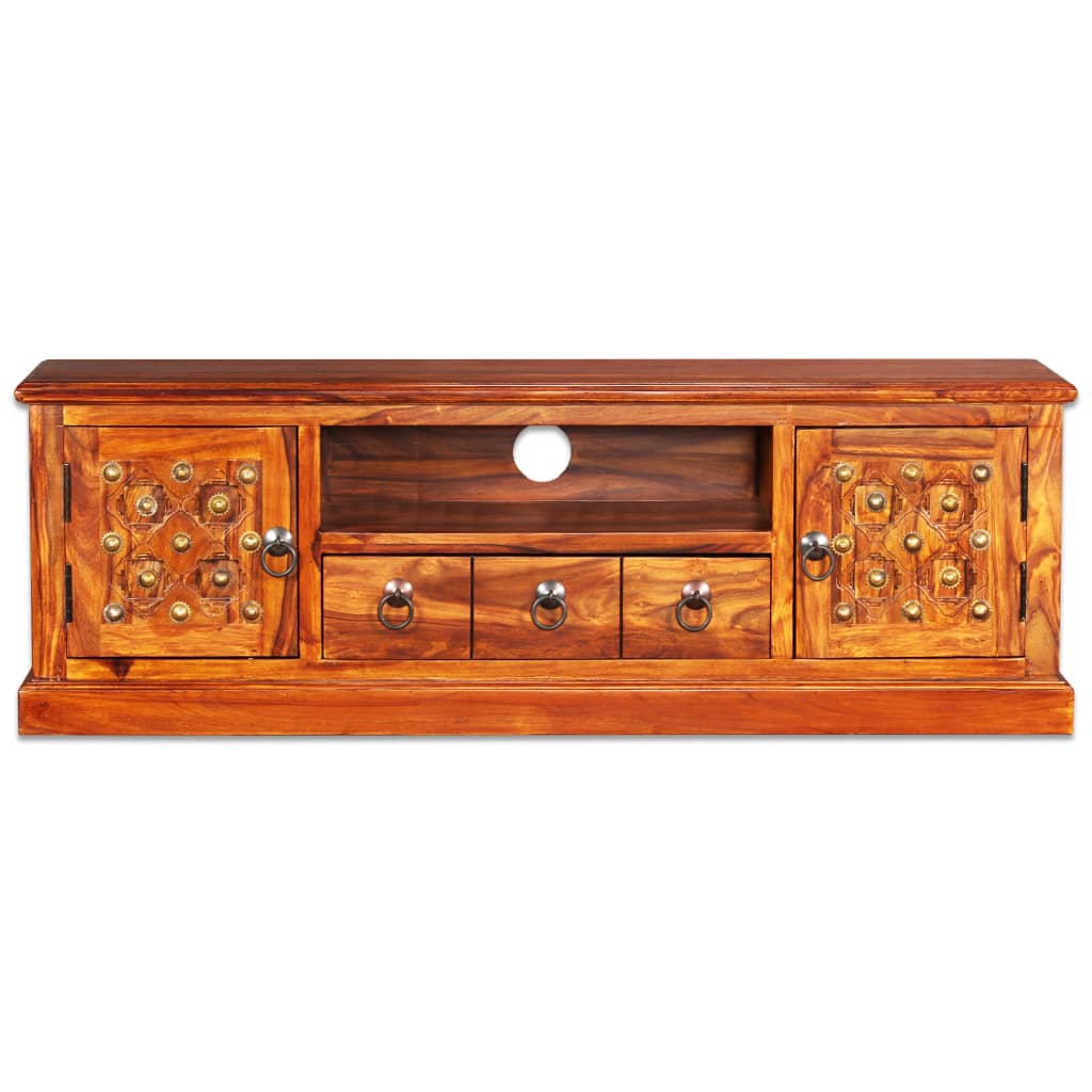 Tv Stand Natural Sheesham Solid Sheesham Wood, Copper
