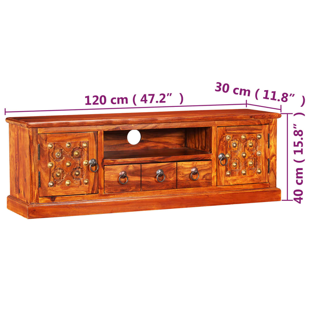 Tv Stand Natural Sheesham Solid Sheesham Wood, Copper