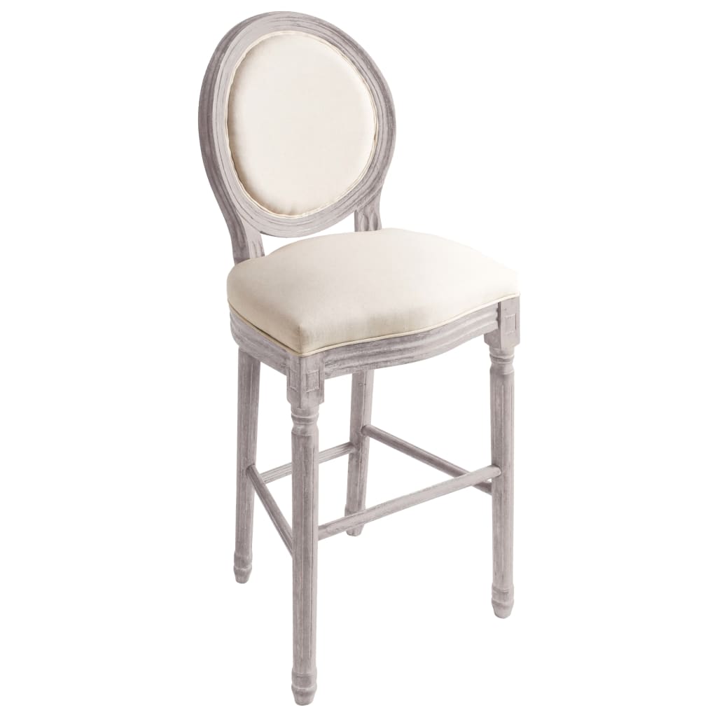 Bar Chair Set Of 2 Cream White Linen Upholstery, Solid Wood Frame