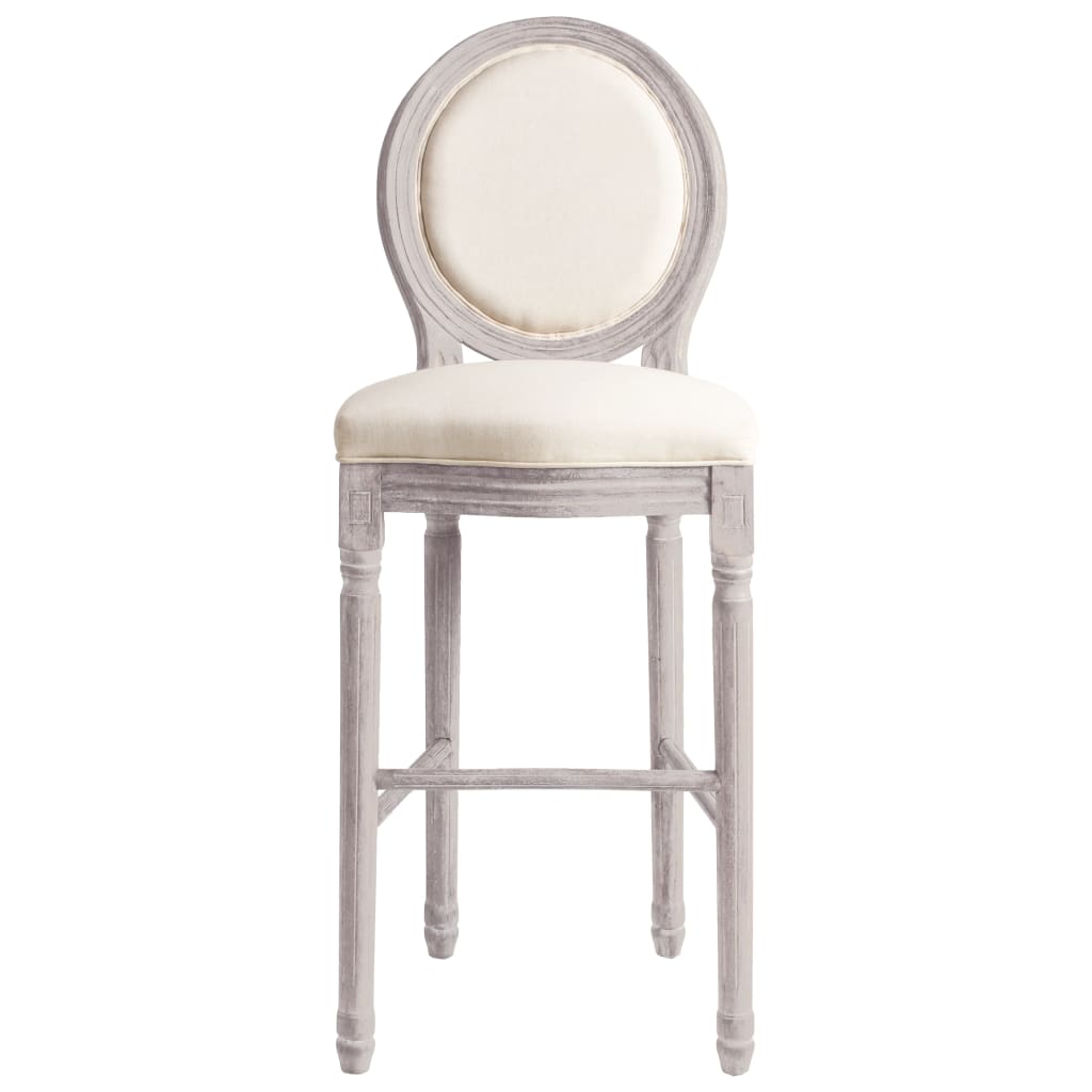 Bar Chair Set Of 2 Cream White Linen Upholstery, Solid Wood Frame