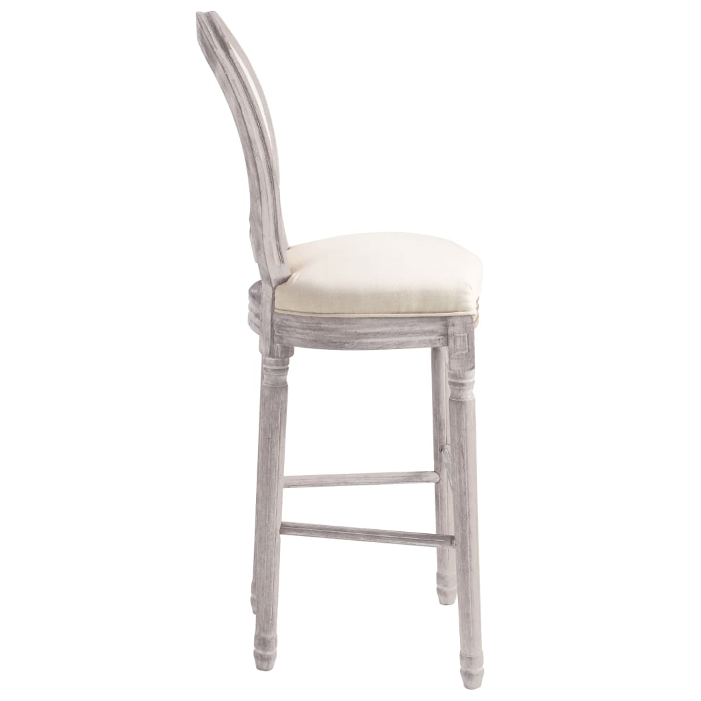 Bar Chair Set Of 2 Cream White Linen Upholstery, Solid Wood Frame