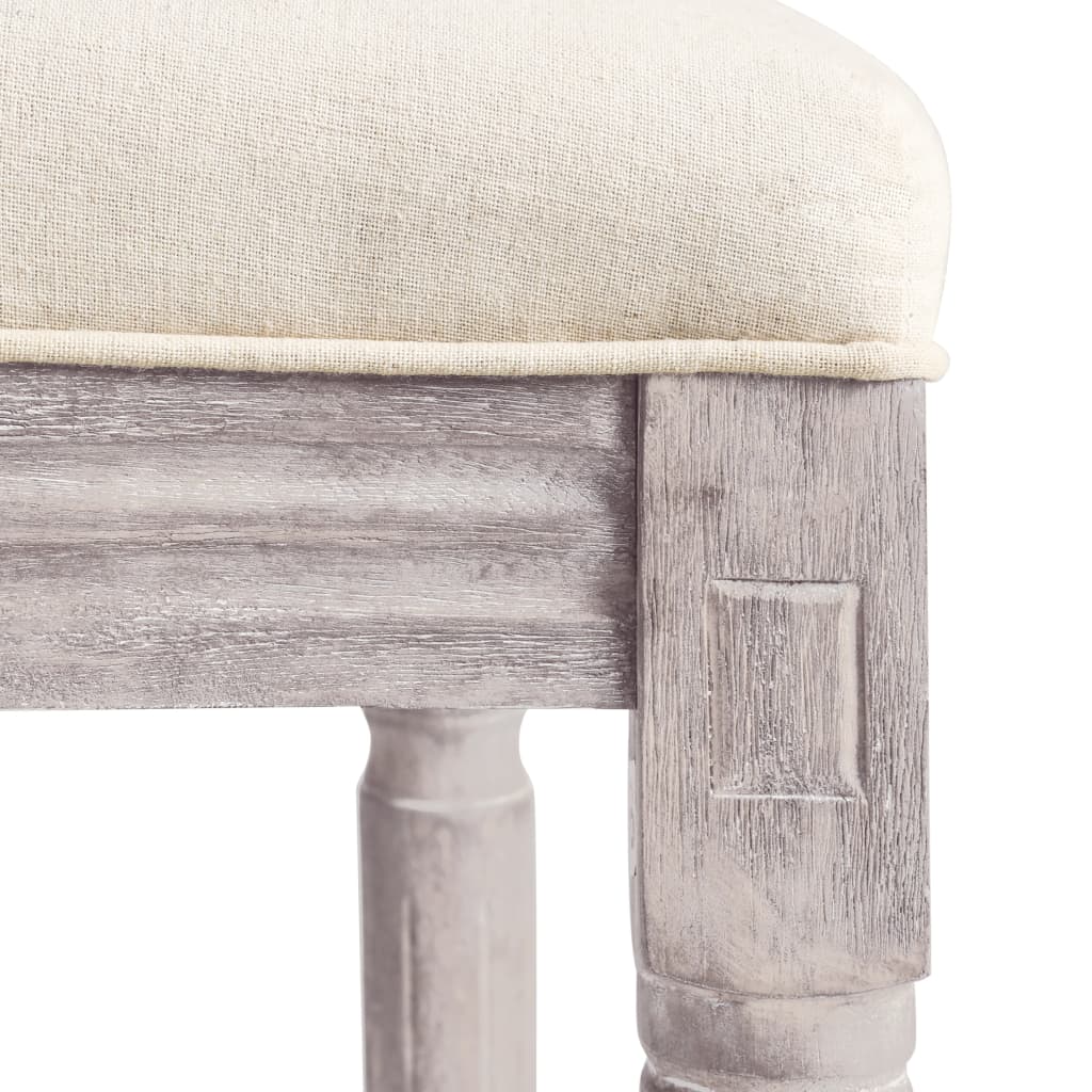 Bar Chair Set Of 2 Cream White Linen Upholstery, Solid Wood Frame