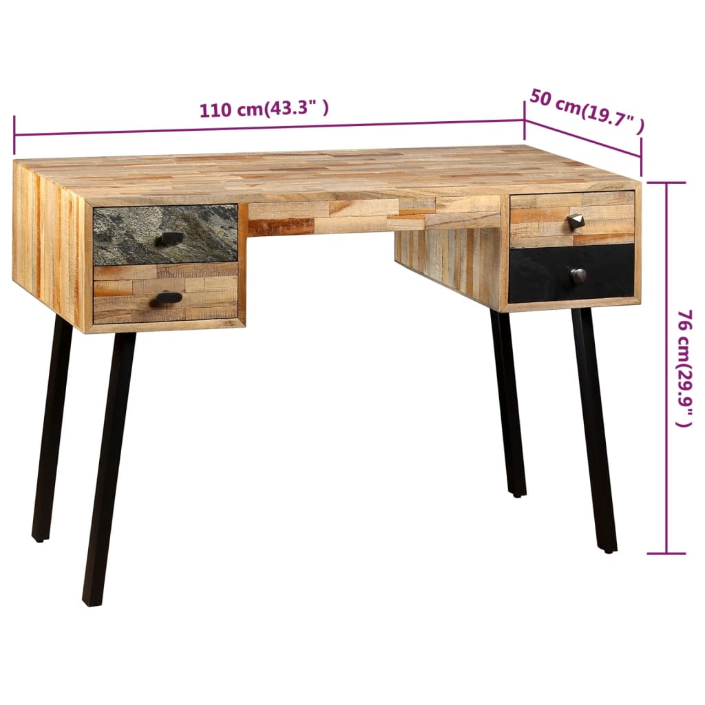 Writing Desk Reclaimed Wood Reclaimed Teak, Steel 43.3 In Desk