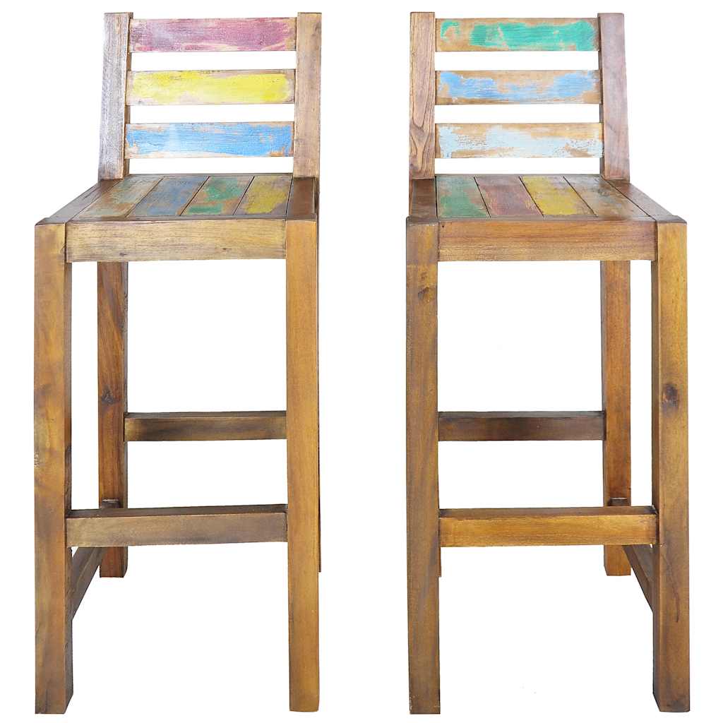 Bar Stool Set Of 2 Multicolor Solid Reclaimed Boat Wood Standard