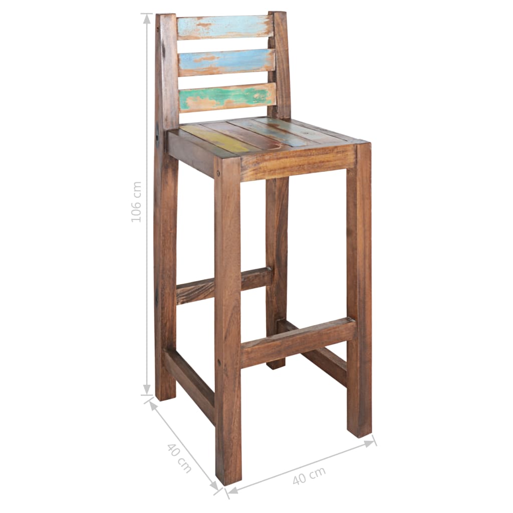 Bar Stool Set Of 2 Multicolor Solid Reclaimed Boat Wood Standard