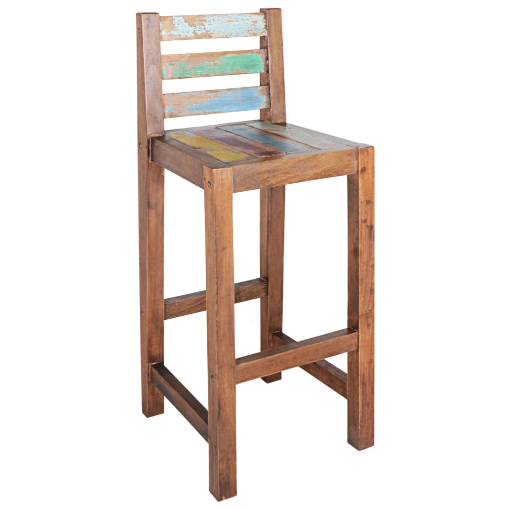 Bar Stool Set Of 2 Multicolor Solid Reclaimed Boat Wood Standard