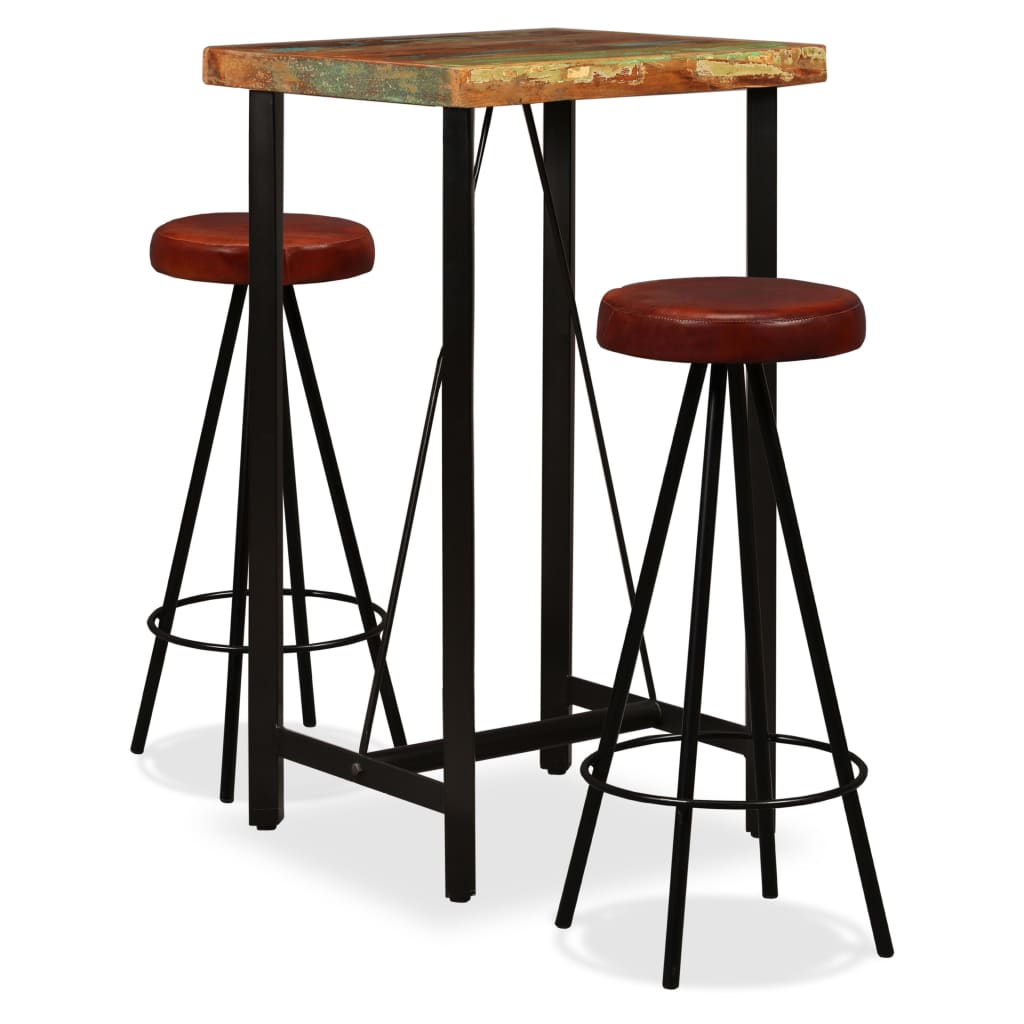 Bar Set Brown And Black Solid Reclaimed Wood Industrial Durable