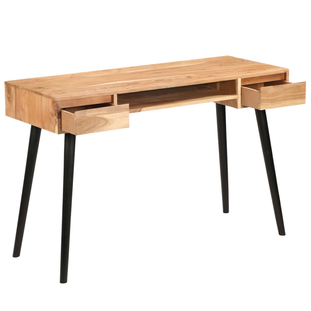 Writing Table Natural Wood With Black Legs Solid Acacia Wood Medium