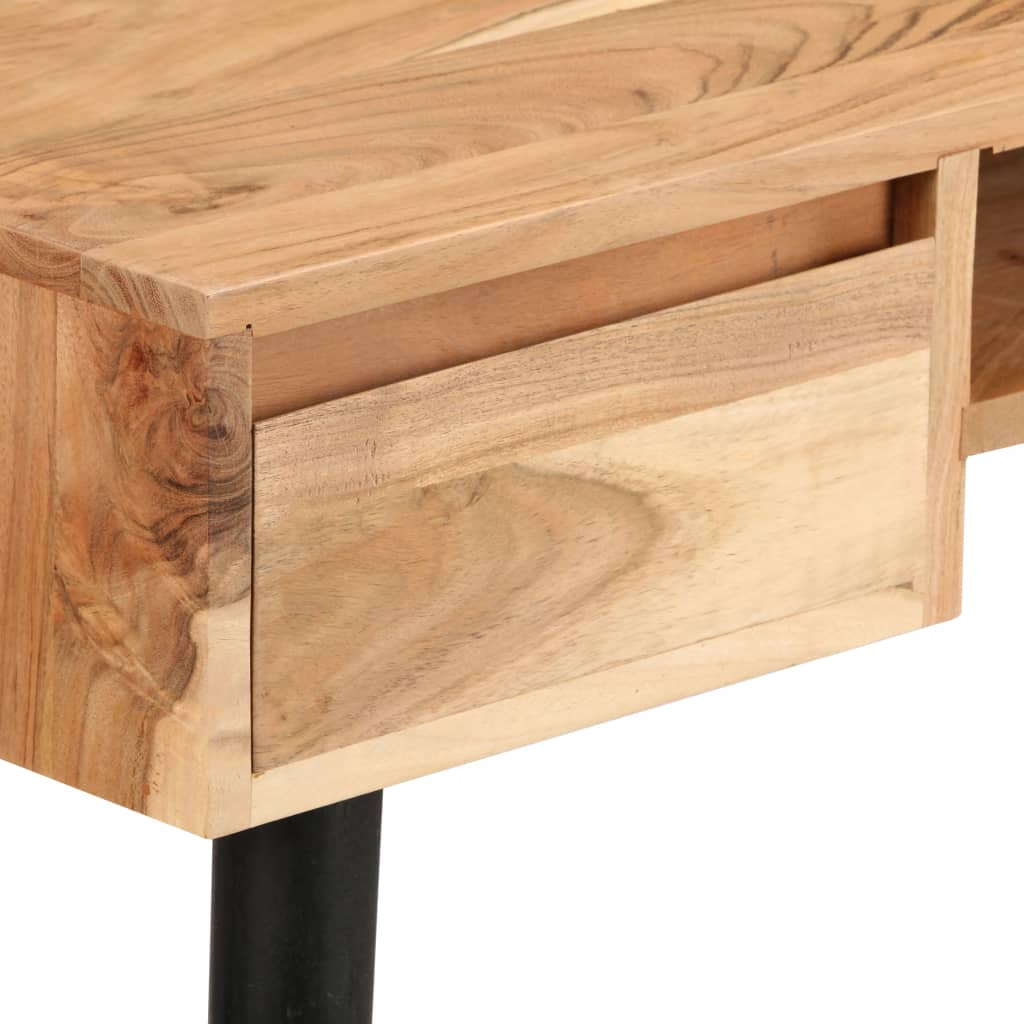Writing Table Natural Wood With Black Legs Solid Acacia Wood Medium