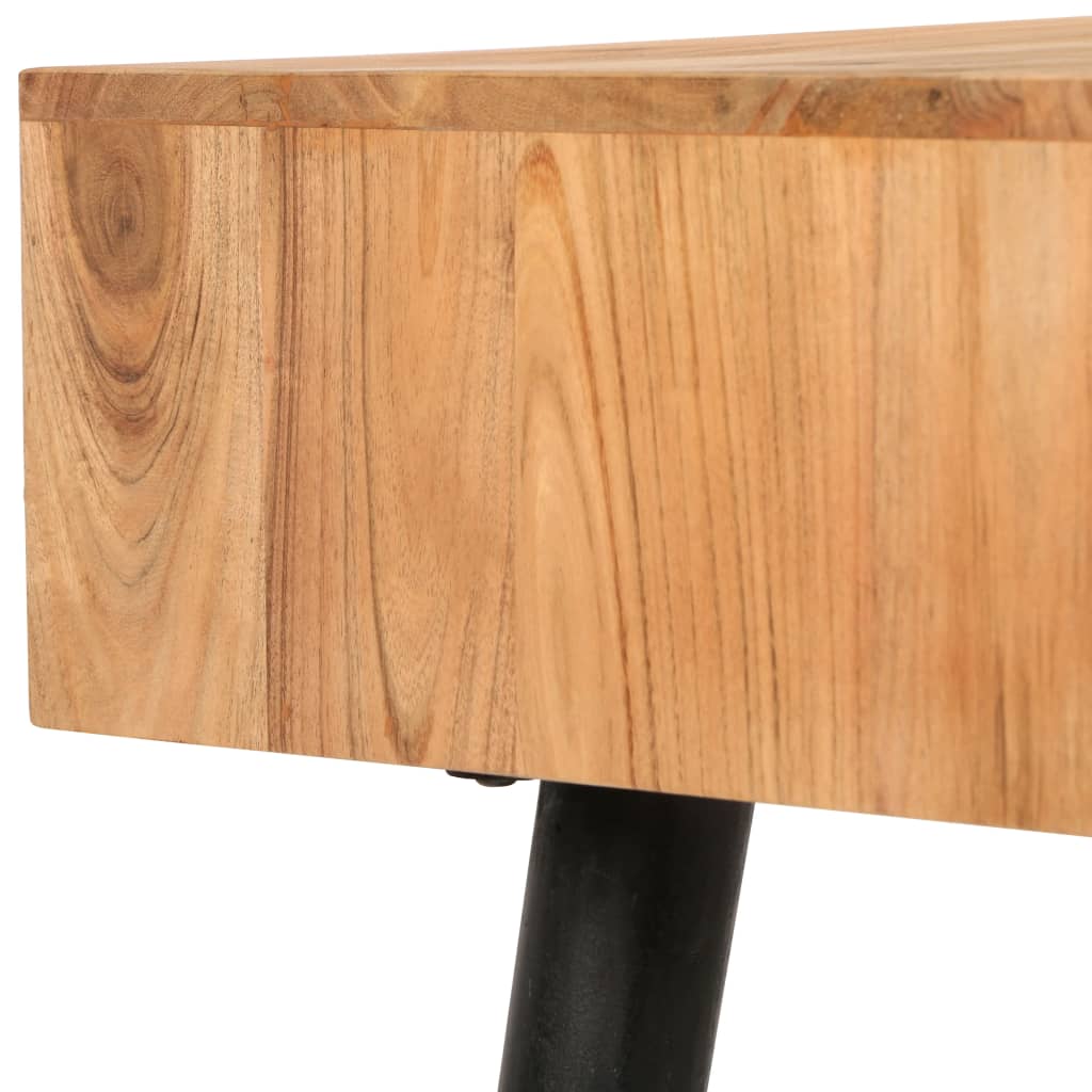 Writing Table Natural Wood With Black Legs Solid Acacia Wood Medium