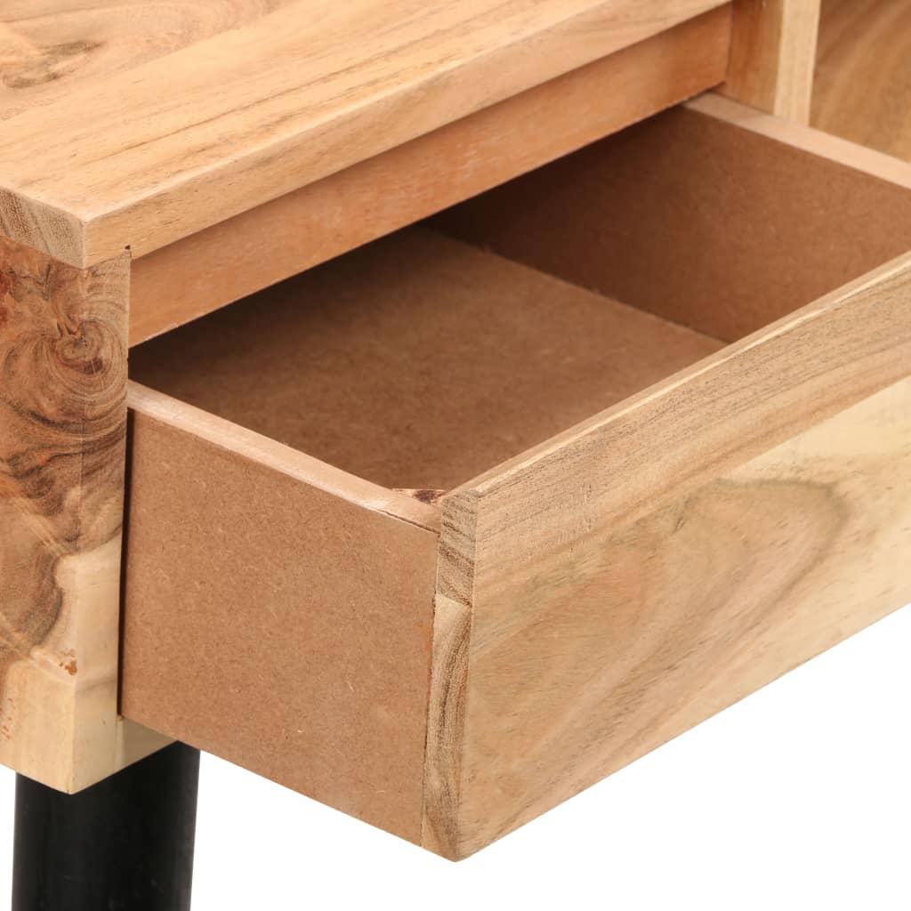 Writing Table Natural Wood With Black Legs Solid Acacia Wood Medium