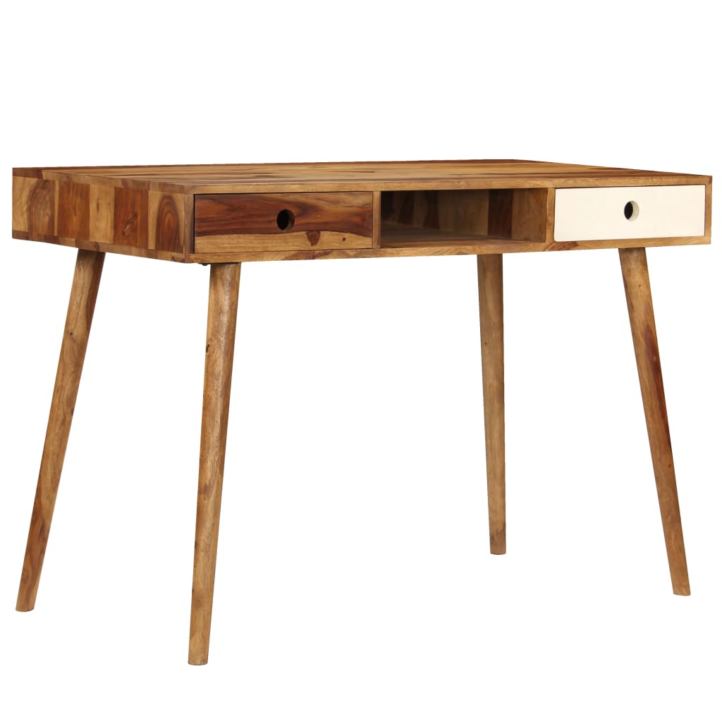 Writing Desk Brown And White Solid Sheesham Wood
