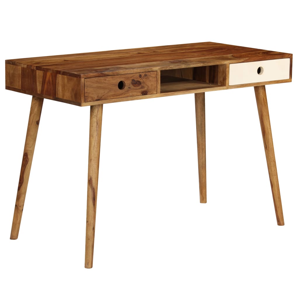Writing Desk Brown And White Solid Sheesham Wood