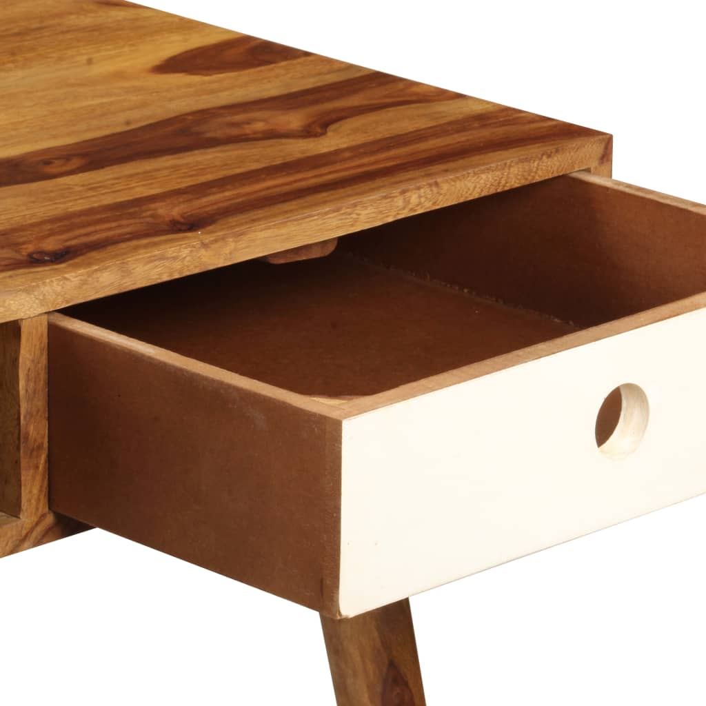 Writing Desk Brown And White Solid Sheesham Wood