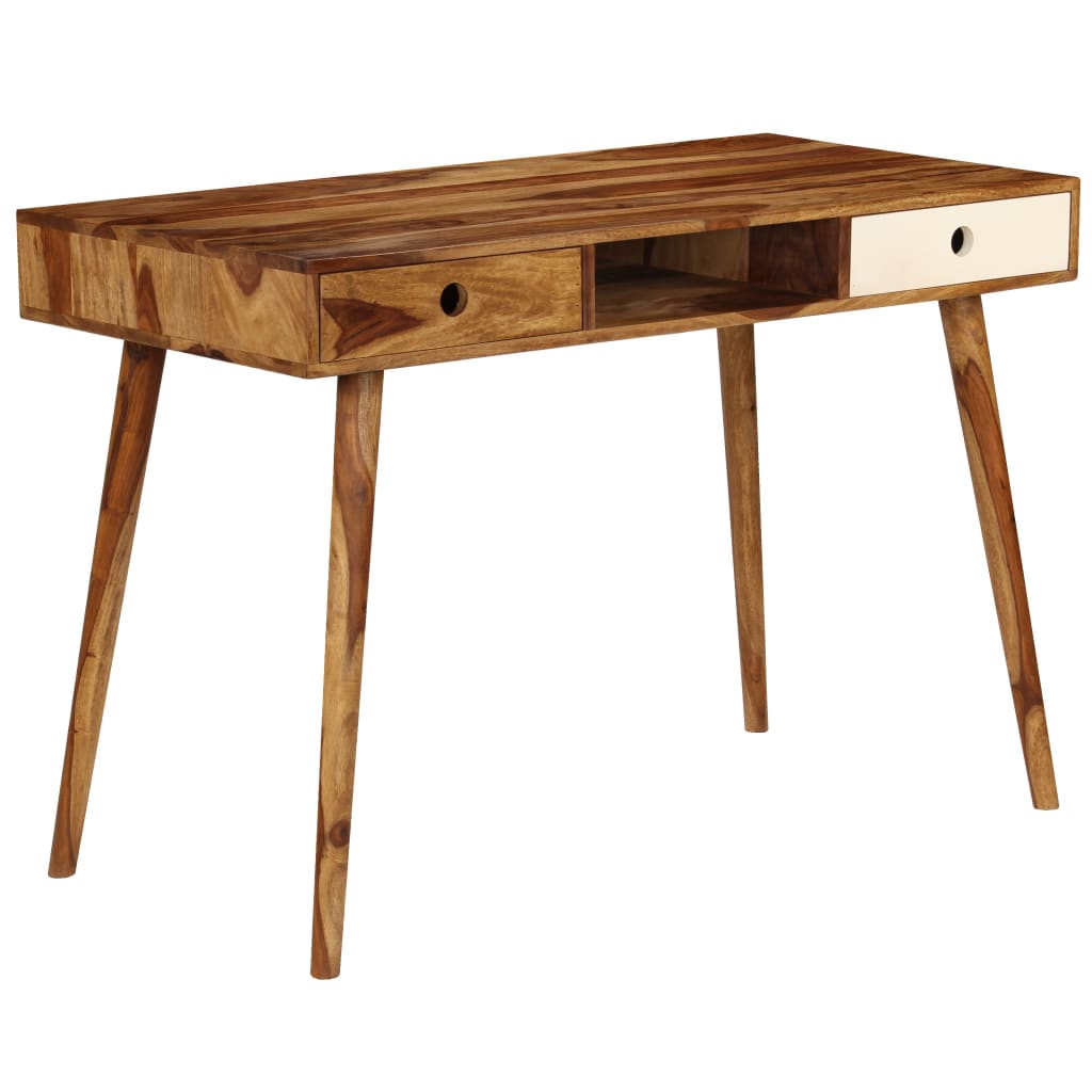 Writing Desk Brown And White Solid Sheesham Wood