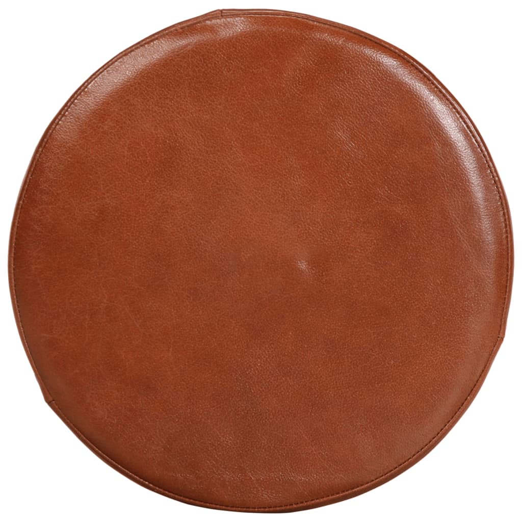 Bar Chair Set Of 2 Natural Wood, Brown Leather