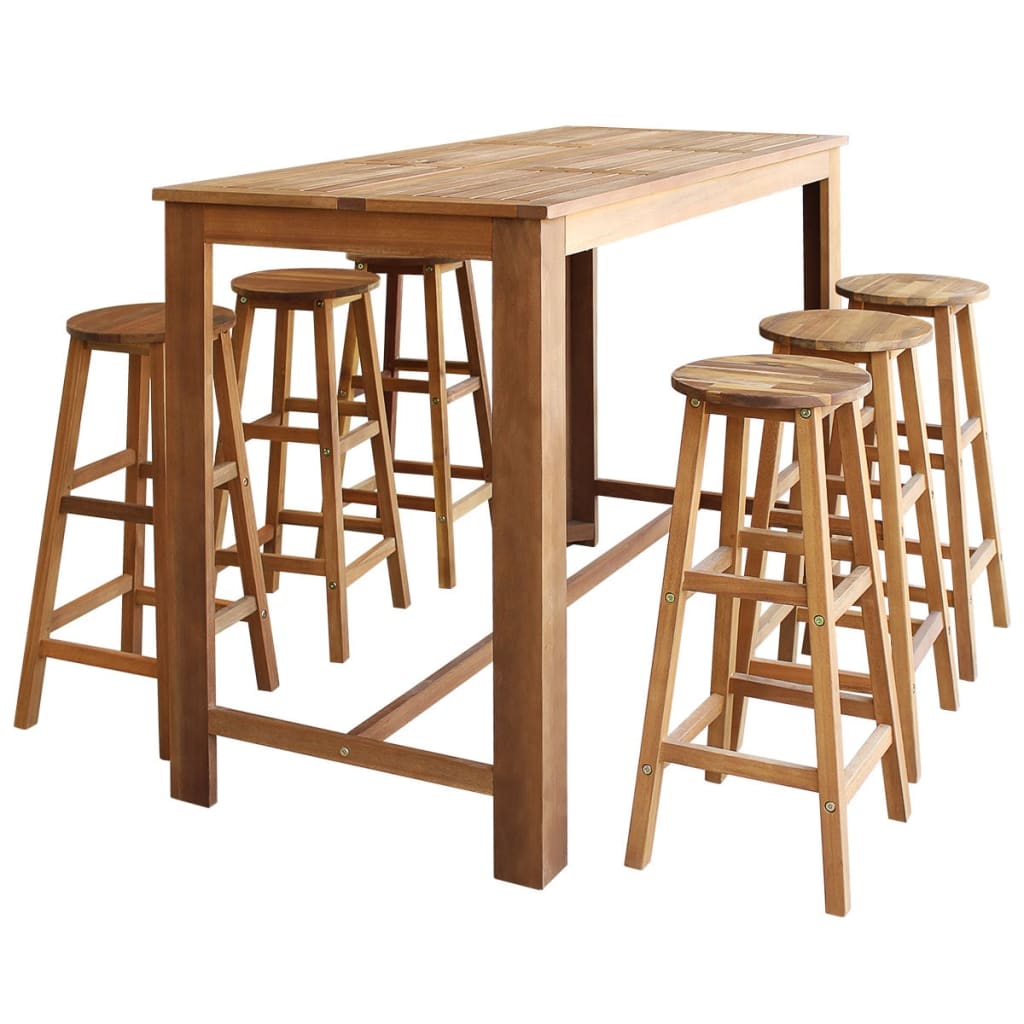 Bar Table And Stool Brown Solid Acacia Wood Medium Footrest