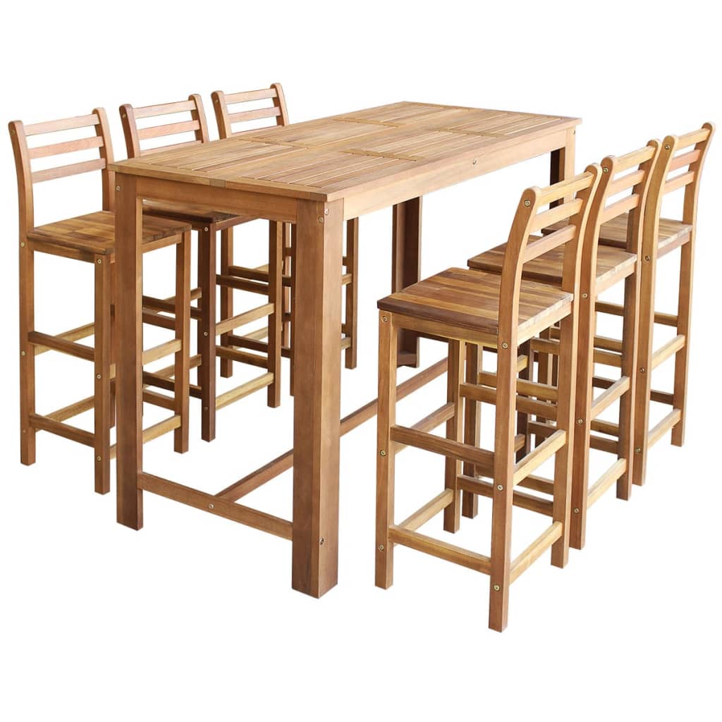Bar Table And Chair Brown Solid Acacia Wood Medium Footrest