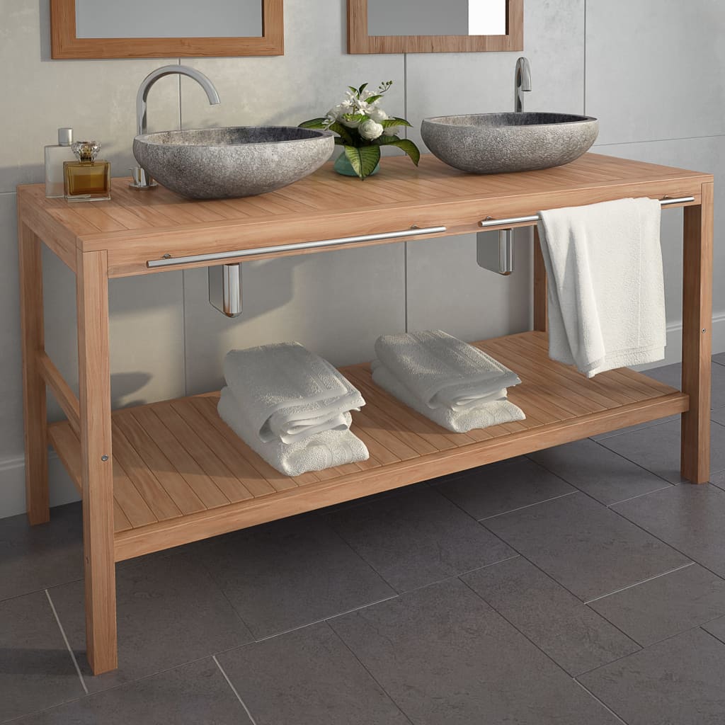 Bathroom Vanity Cabinet With 4 Baskets Solid Teak 52"X17.7"X29.5"