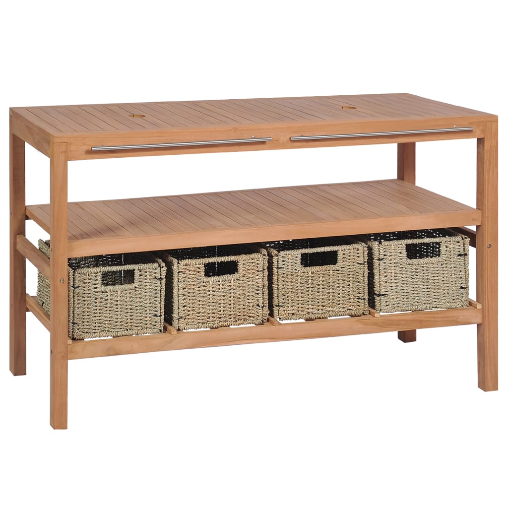 Bathroom Vanity Cabinet With 4 Baskets Solid Teak 52"X17.7"X29.5"
