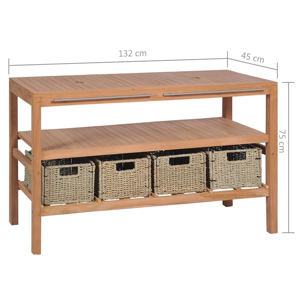 Bathroom Vanity Cabinet With 4 Baskets Solid Teak 52"X17.7"X29.5"