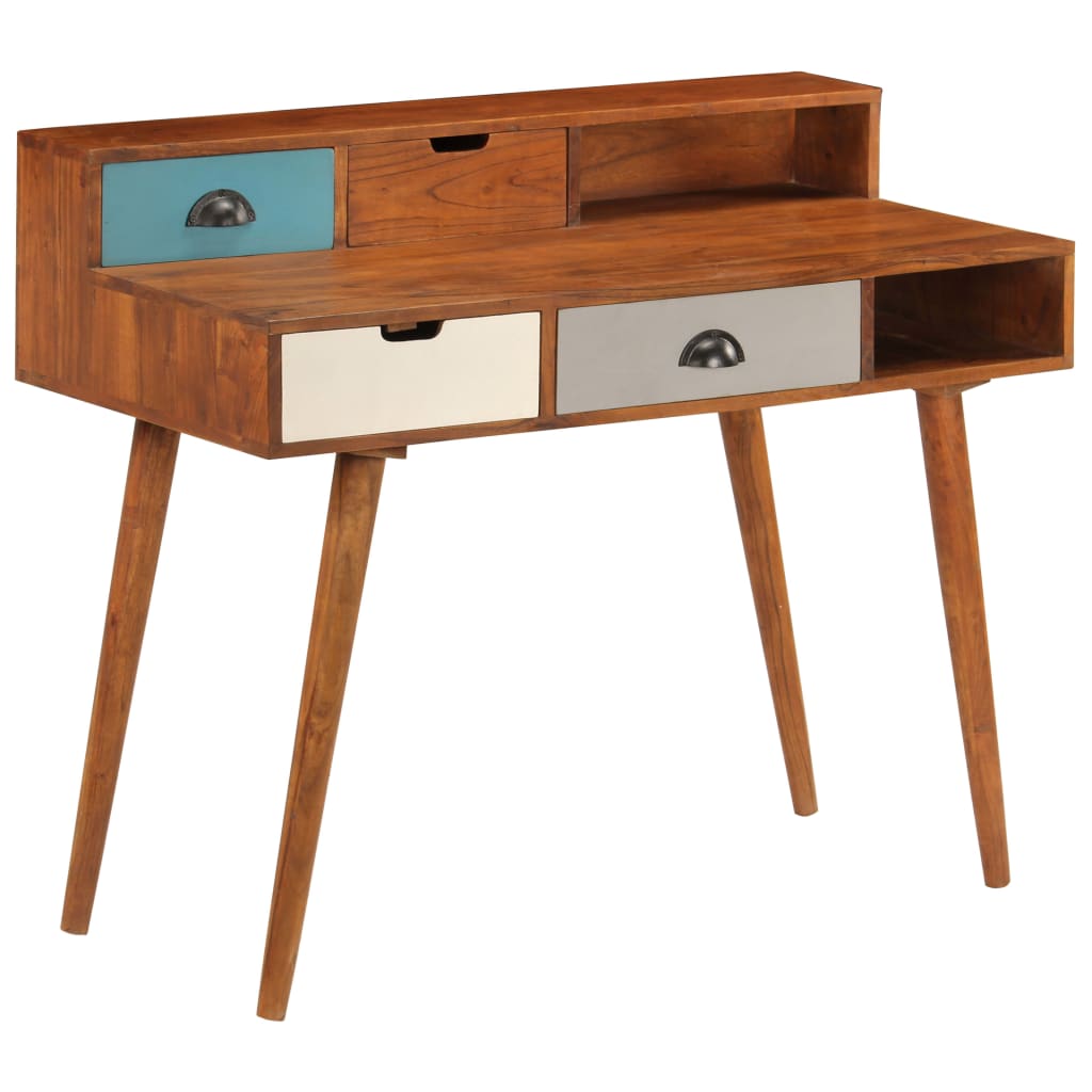 Writing Desk Dark Honey Solid Acacia Wood Medium Storage