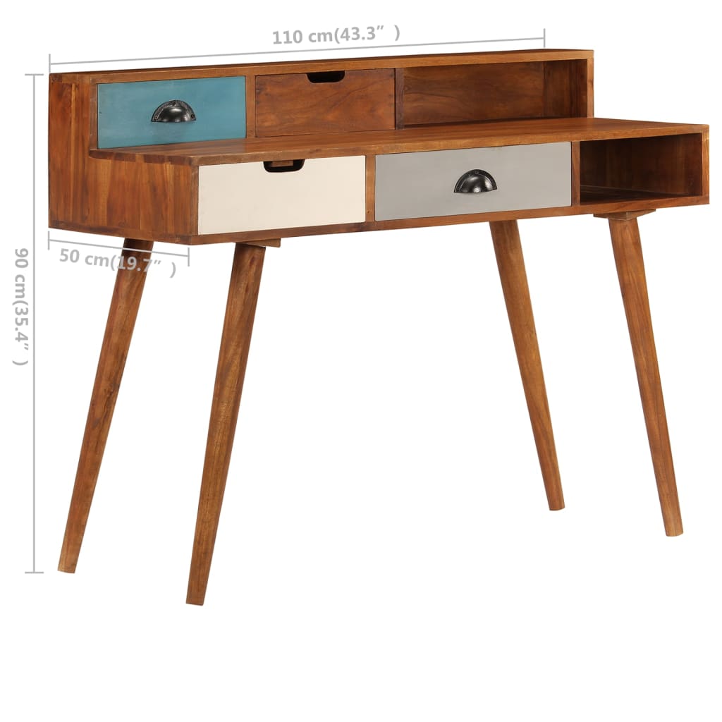 Writing Desk Dark Honey Solid Acacia Wood Medium Storage