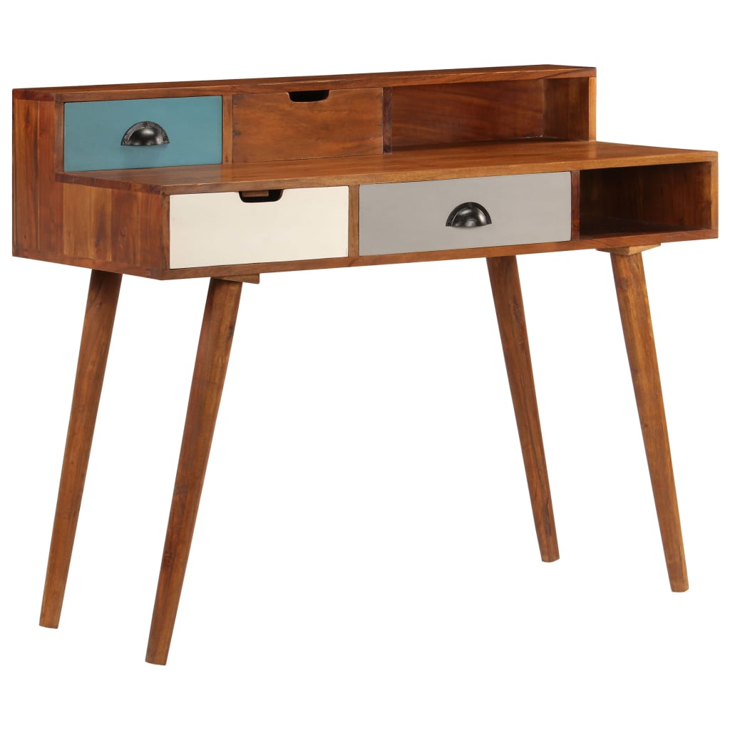 Writing Desk Dark Honey Solid Acacia Wood Medium Storage
