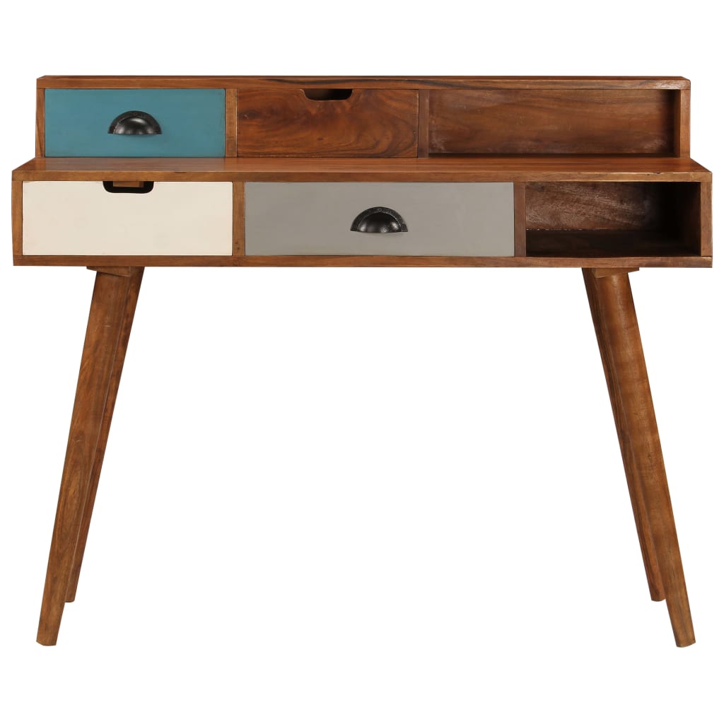 Writing Desk Dark Honey Solid Acacia Wood Medium Storage