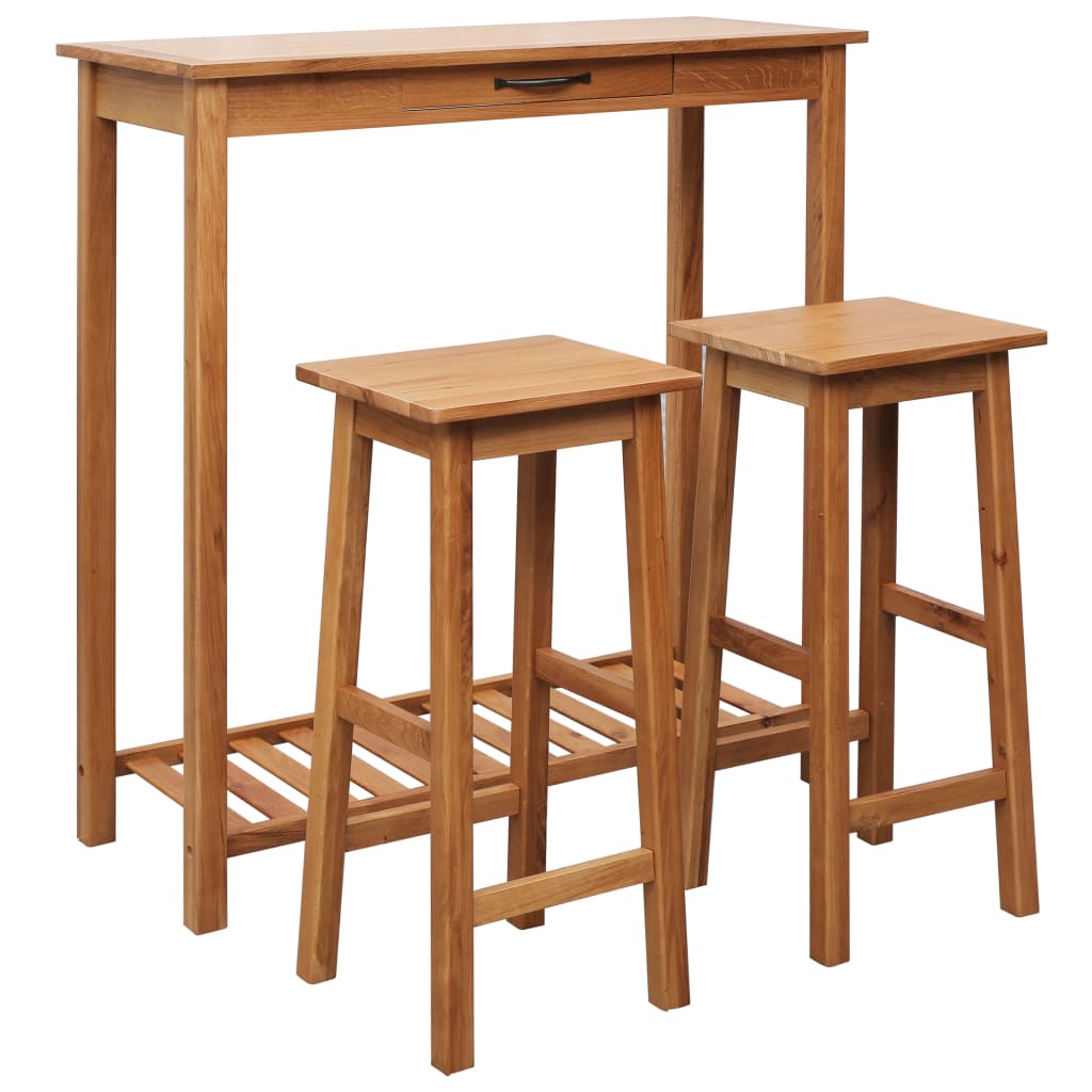 Bar Set Natural Brown Solid Oak Wood, Mdf With Oak Veneer Standard