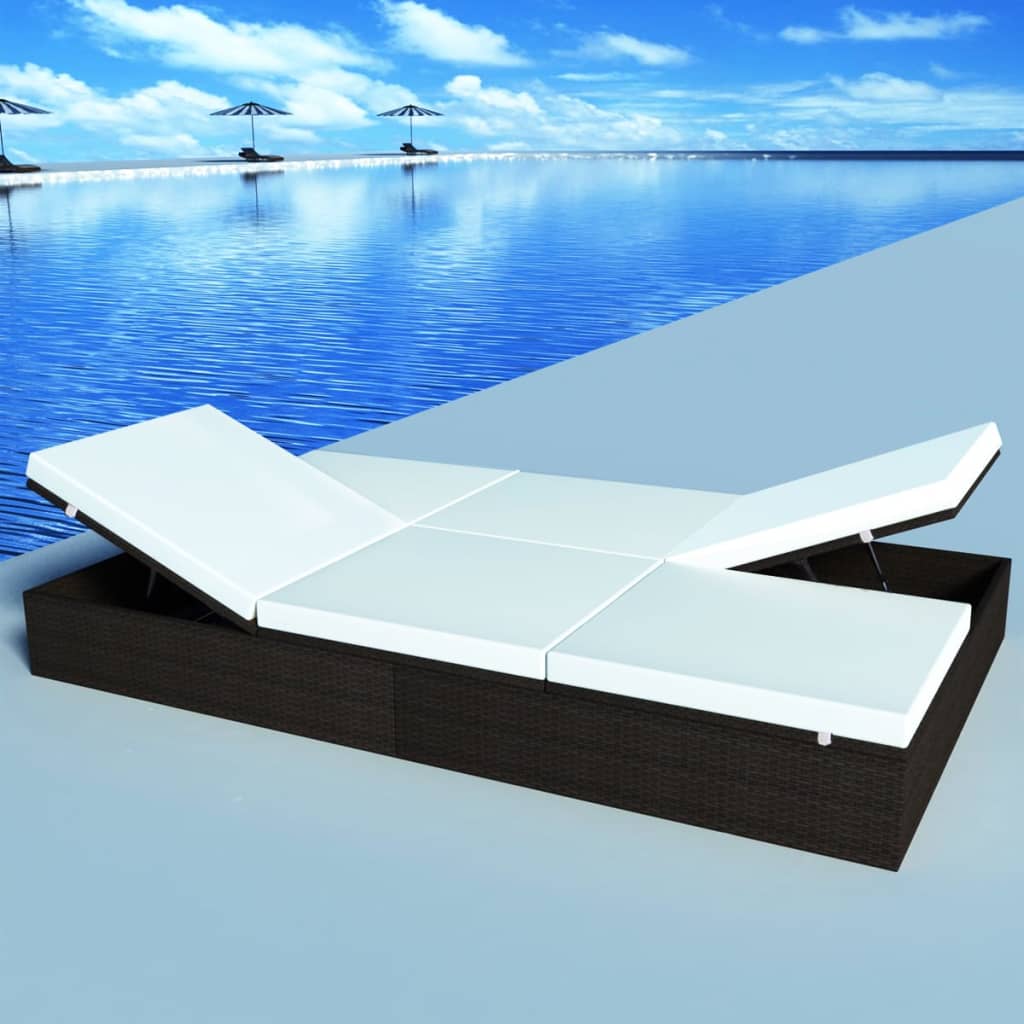 Sun Lounger Pe Rattan Double Adjustable Headrests