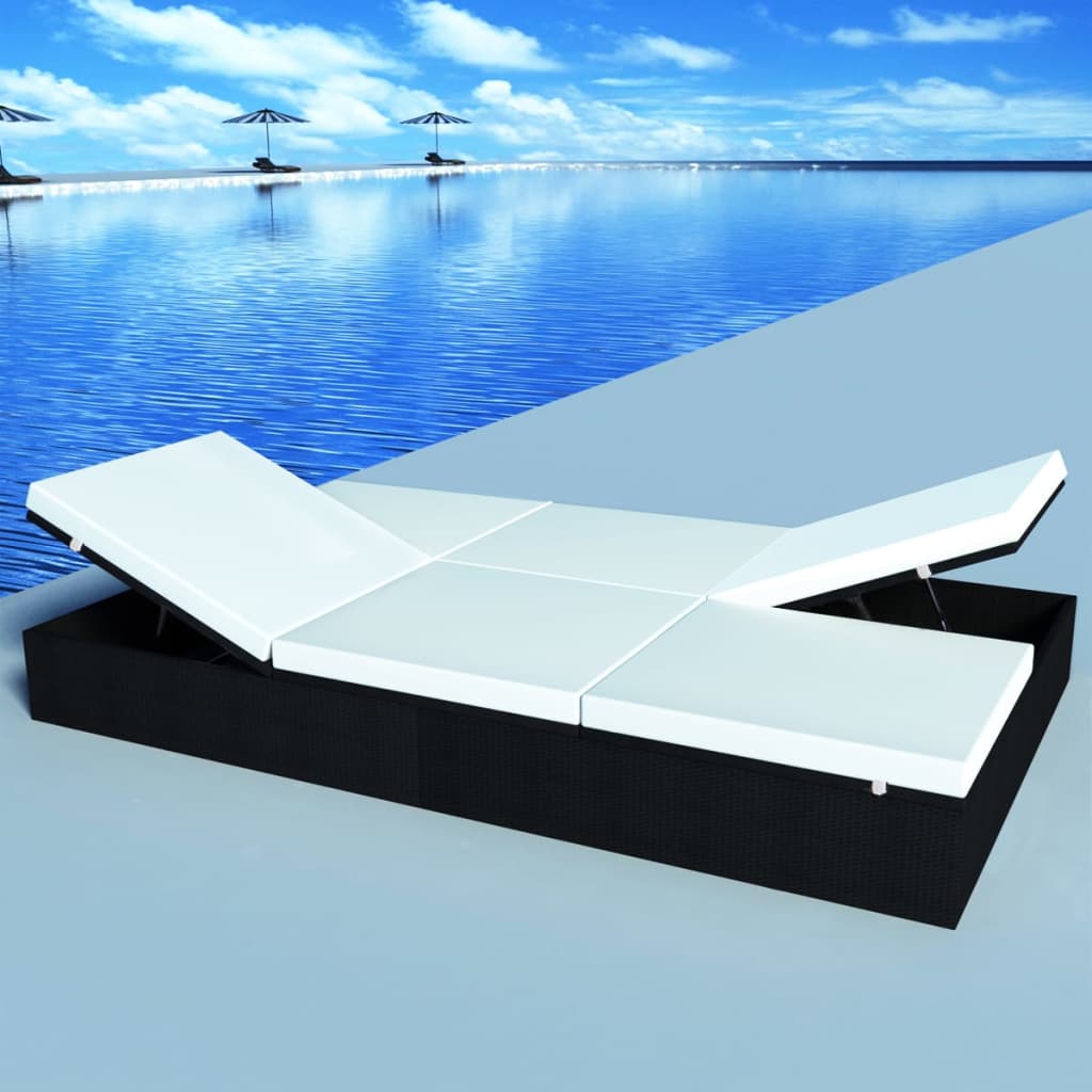 Sun Lounger Pe Rattan Double Adjustable Headrests