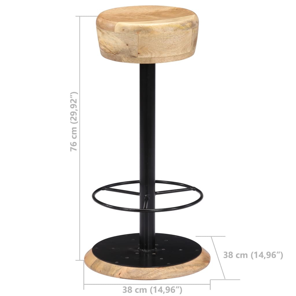 Bar Chair Light Brown, Black Solid Mango Wood, Powder-Coated Iron