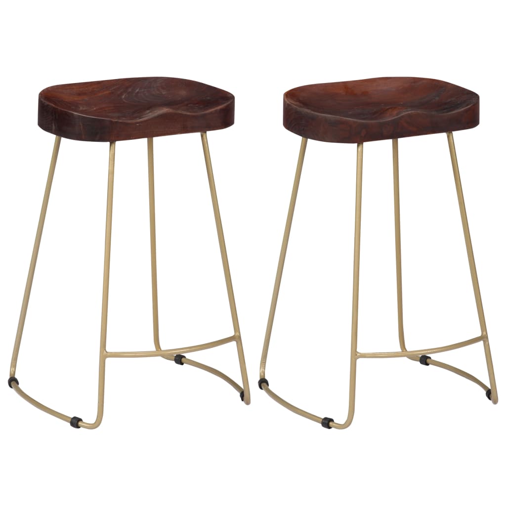 Bar Chair Set Of 2 Walnut Brown And Brass