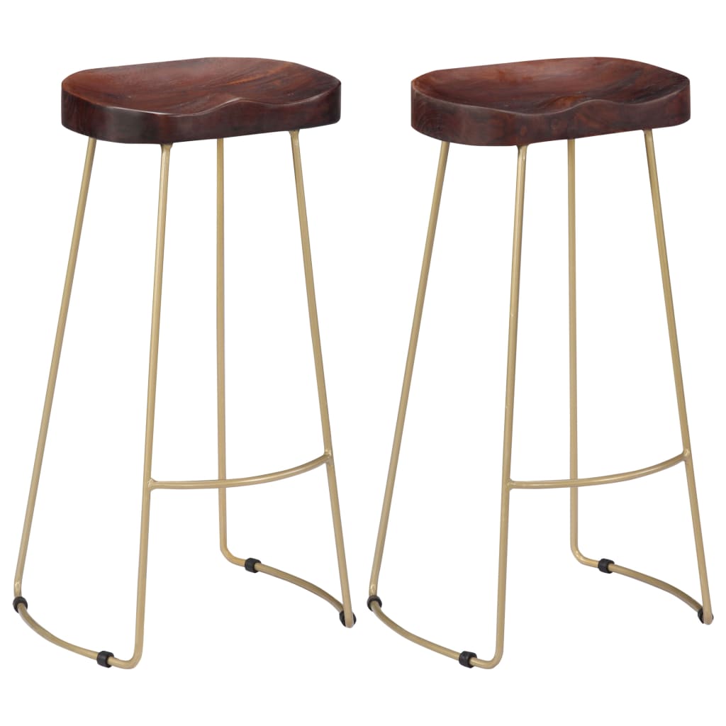 Bar Chair Set Of 2 Walnut Brown And Brass