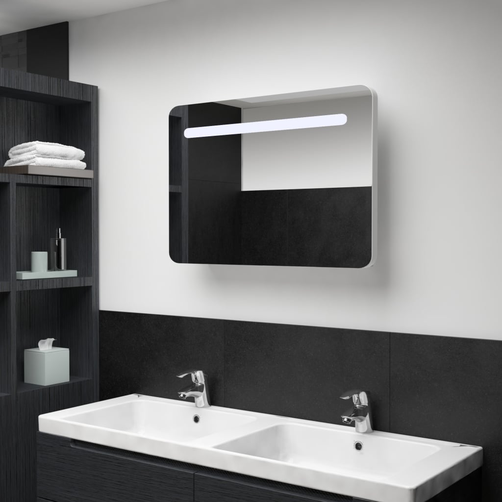 Bathroom Cabinet White And Silver Mdf With Melamine Finish, Glass