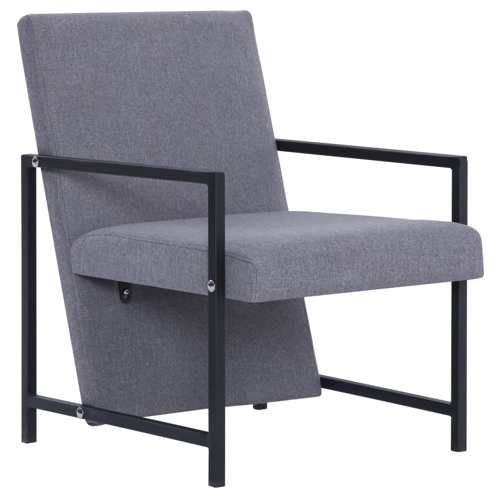 Armchair Light Gray Solid Wood, Plywood, Chrome, Polyester