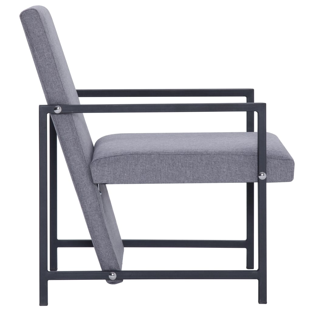 Armchair Light Gray Solid Wood, Plywood, Chrome, Polyester
