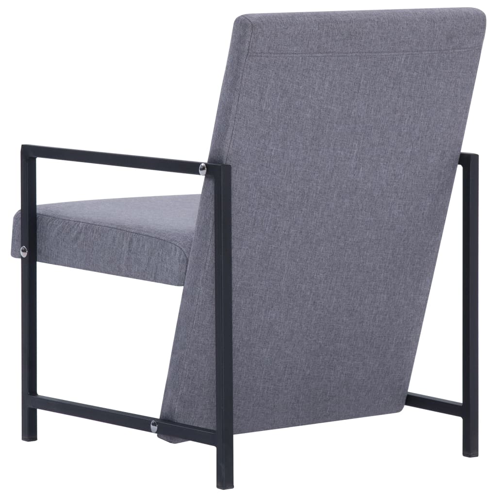 Armchair Light Gray Solid Wood, Plywood, Chrome, Polyester