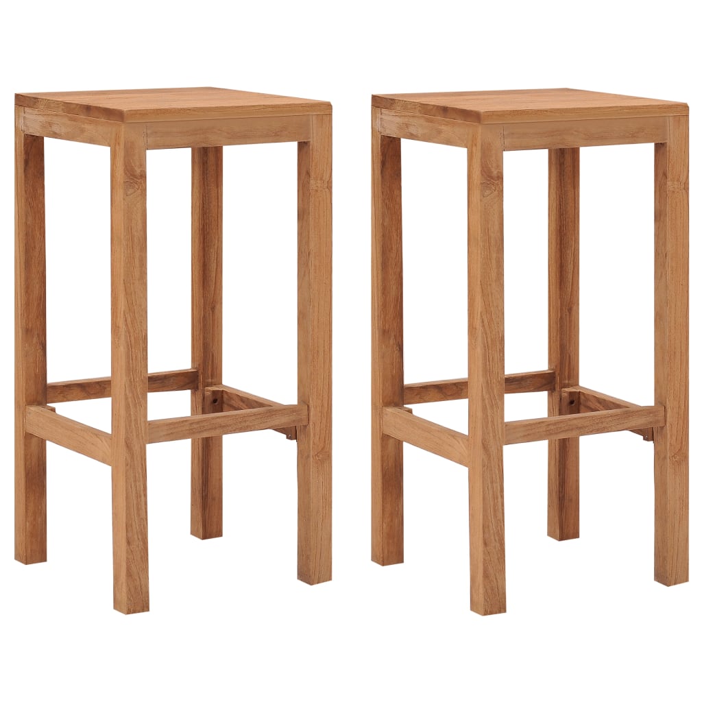 Bar Stool Set Of 2 Brown Solid Teak Wood Standard Durable