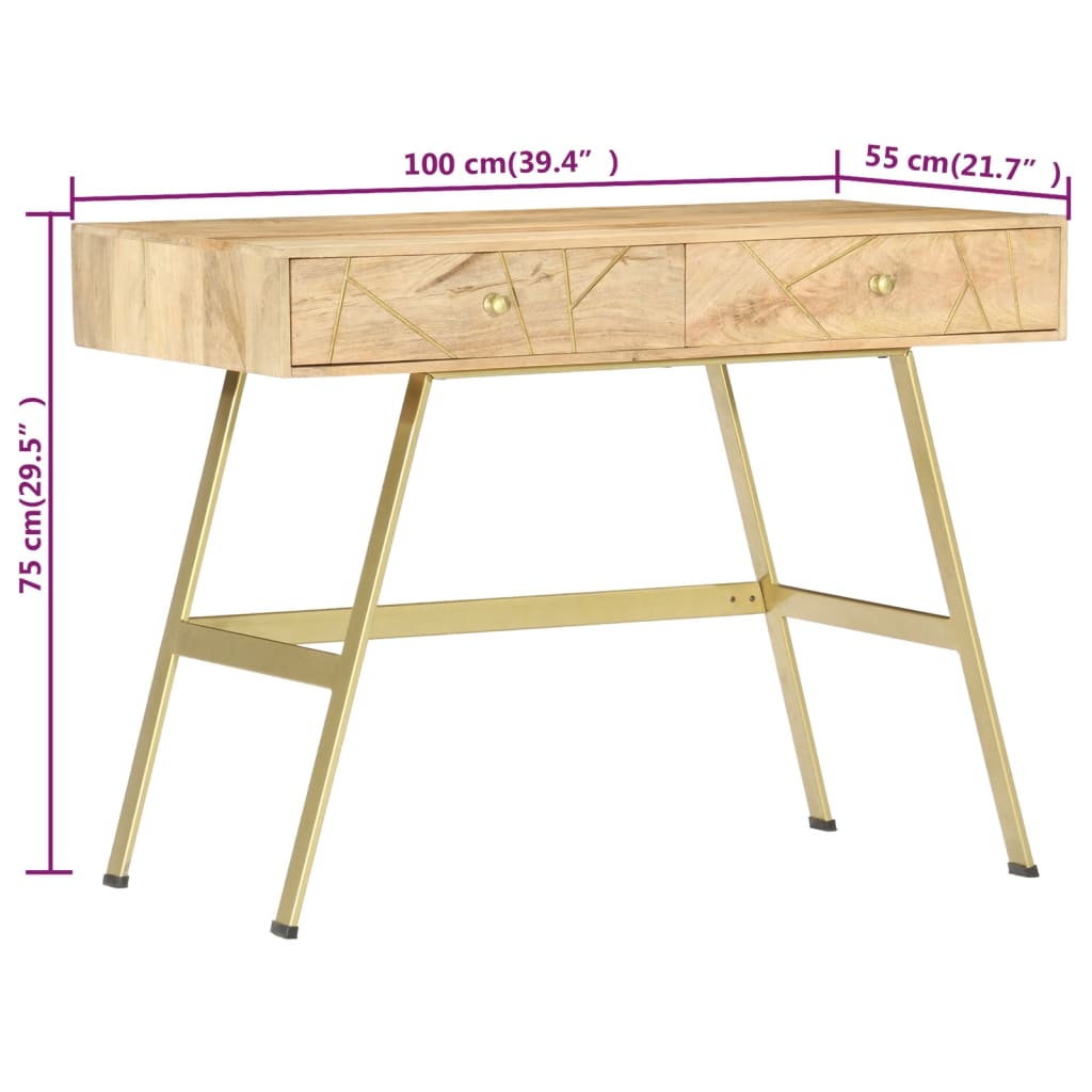 Writing Desk Natural With Brass And Steel