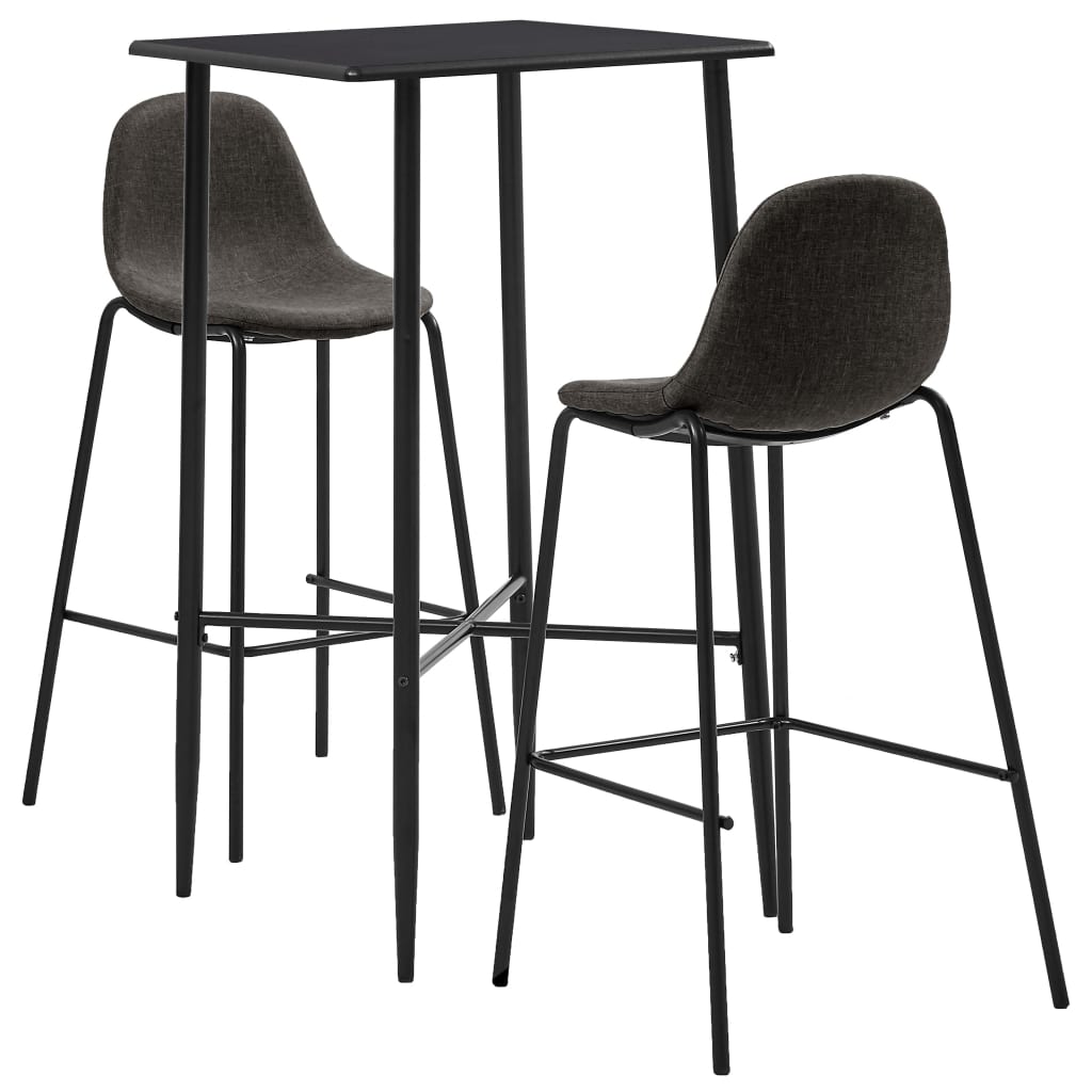 Bar Set Black, Dark Grey Mdf, Powder-Coated Steel, Fabric Upholstery