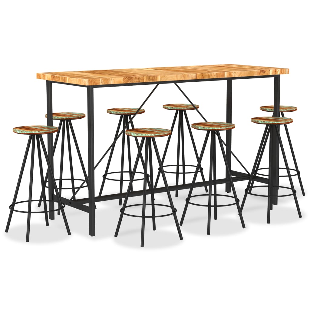 Bar Set Natural Wood Finish And Black