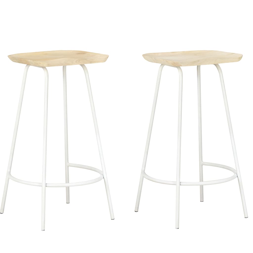 Bar Stool Set Of 2 Bleached Wood And Metal
